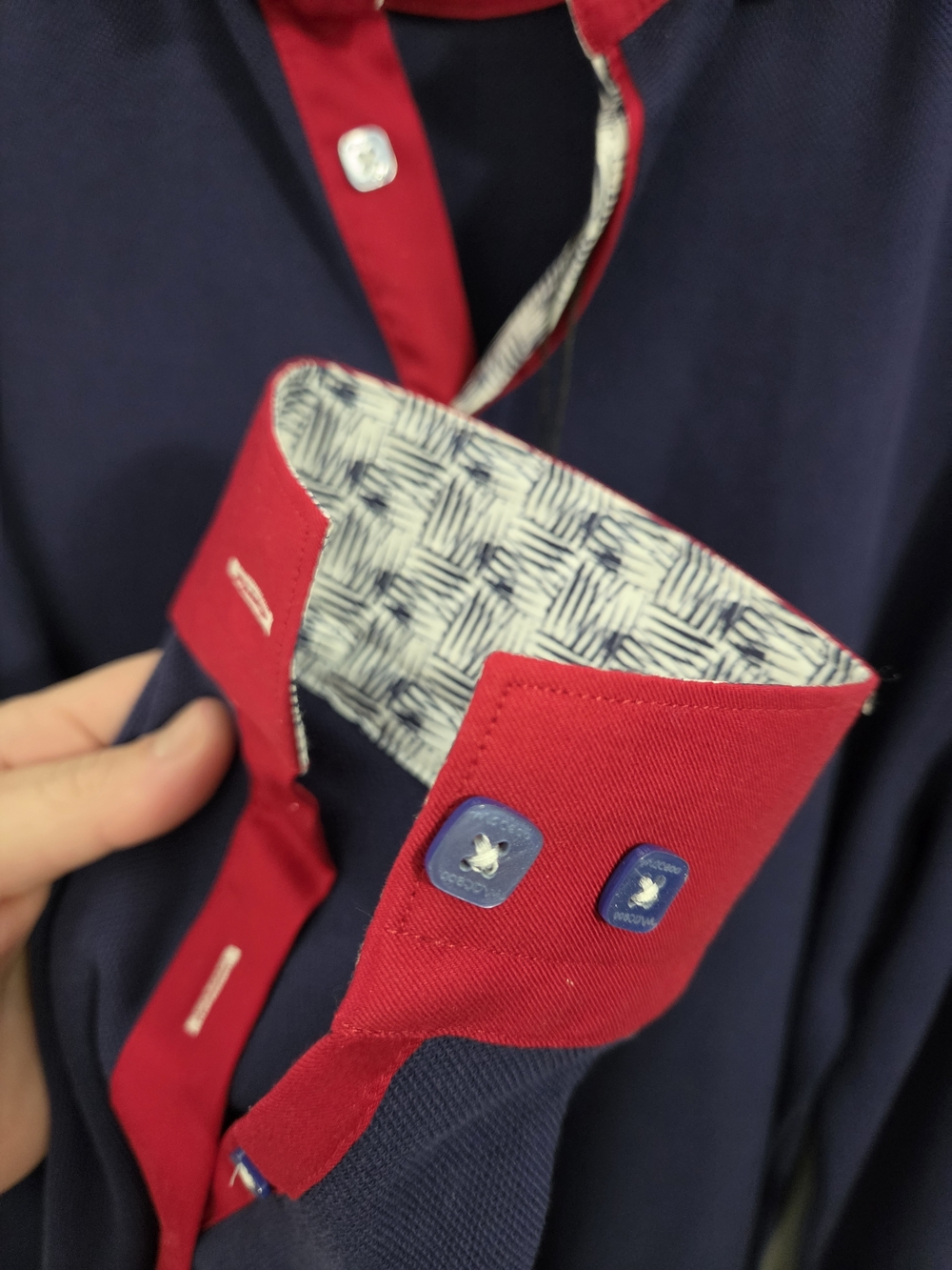 NWT Maceoo Men's Long Sleeve Polo Shirt - Navy with Red Trim - Picture 5 of 7